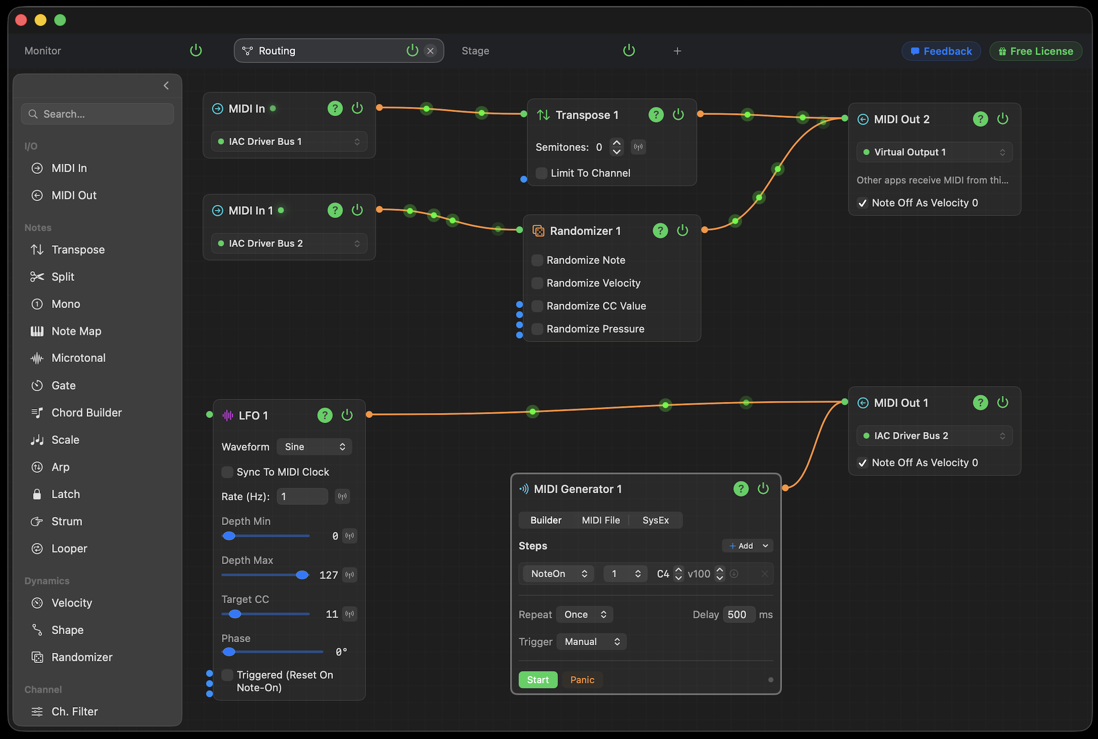 Midilize routing canvas